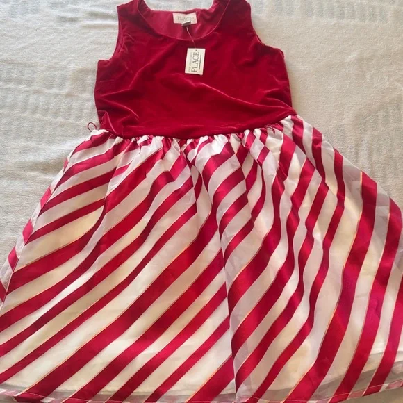 The Children's Place Red Velvet and Striped Dress - Picture 1 of 3